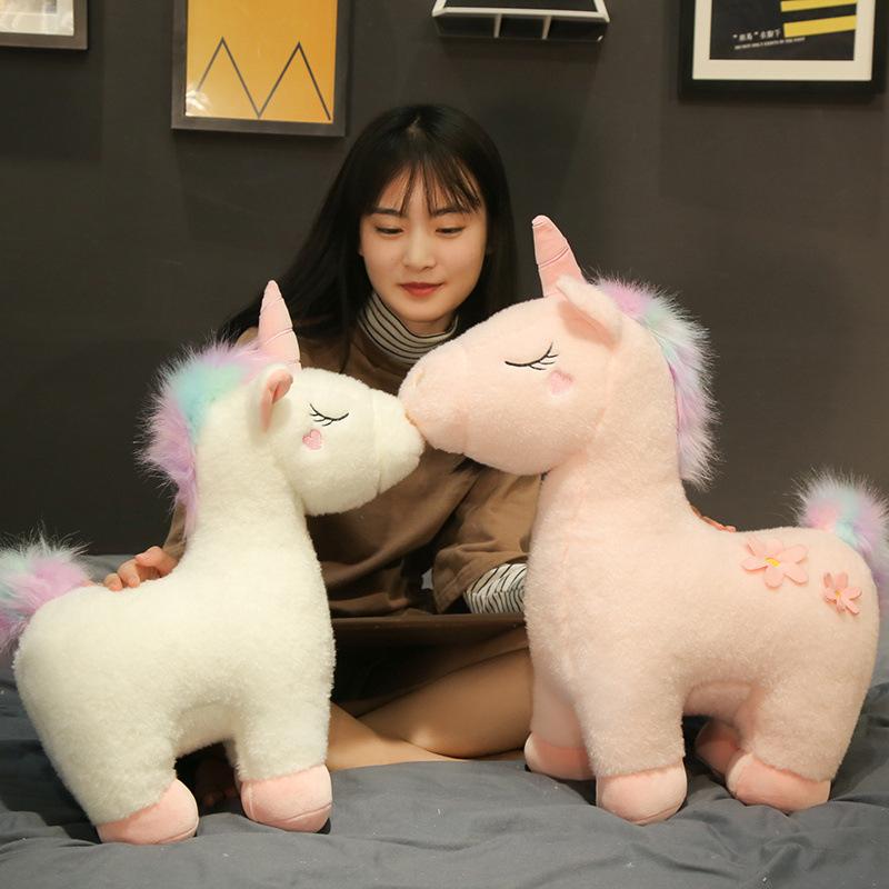 Dream Rainbow Unicorn Doll Cartoon Standing Position Sleeping Color Pony Plush Doll Girl
