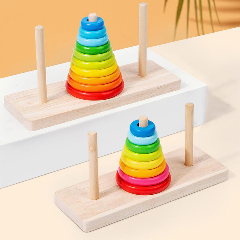 Wooden Large Rainbow Tower Stacking Toy For Kids Educational Brain Teaser Gift