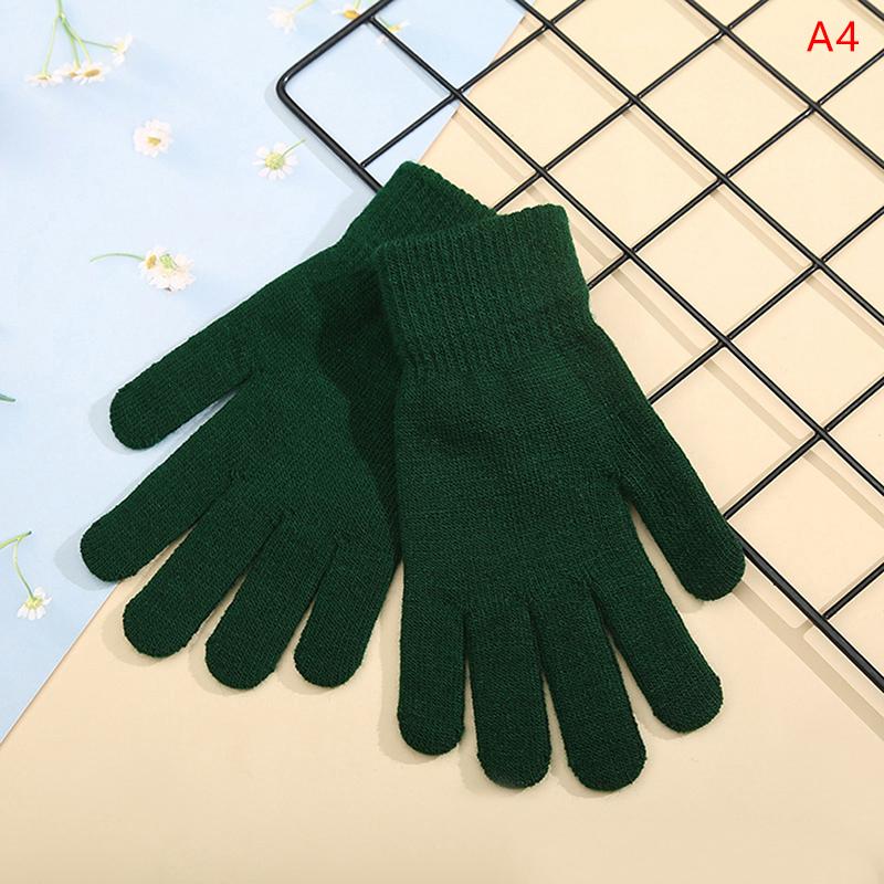1Pair Simple Knitted Couple Gloves Winter Solid Color Full Finger Mittens Hand