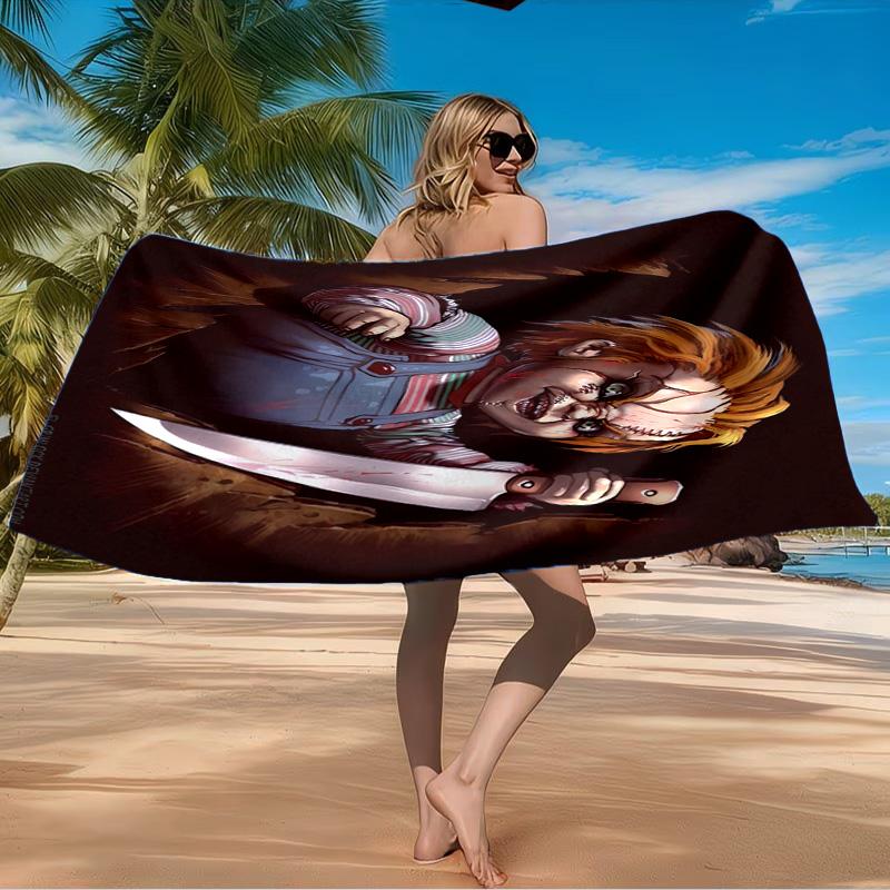 Love And Horror Doll Pattern Beach Towel Microfiber Beach Towel, Lightweight and Quick-Dry, for Summer Travel, Swimming Pool Fan Birthday Gift