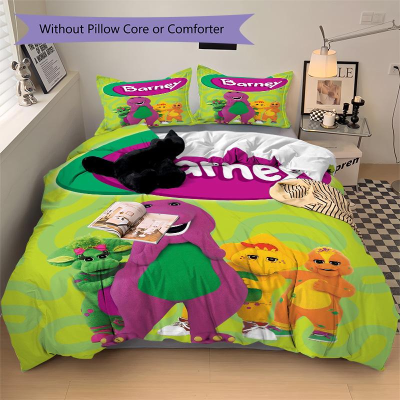 Barney Show Bedding 3 Piece Set HD Print Duvet Cover Pillowcases for Teens Adult Bedroom Decoration Christmas Gift