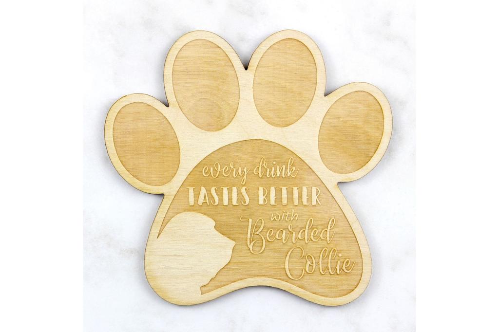 Bearded Collie, Highland Collie, Mountain Collie - Mug coaster, engraved coaster with dog, gift for dog lover by Art-Dog brand