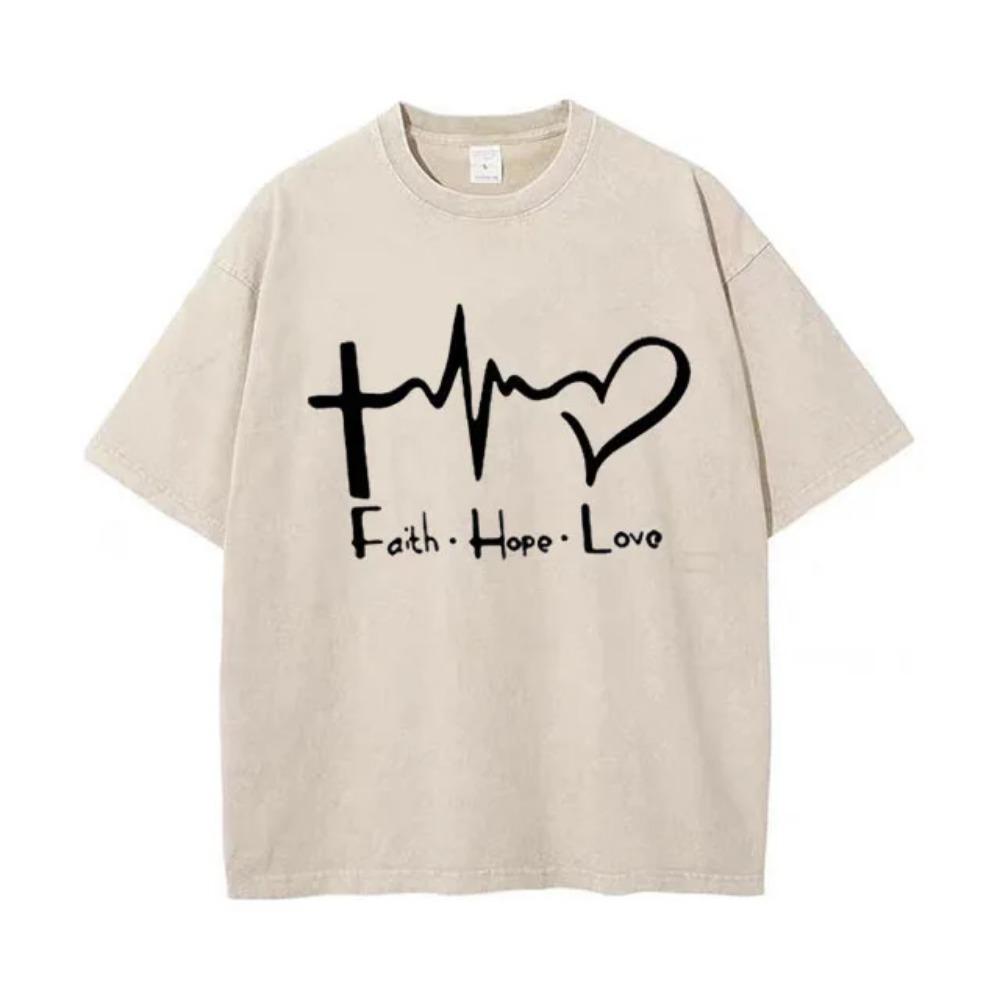 Men's Faith Hope Love Printed T-Shirt Cotton Short Sleeve Crew Neck Casual Loose Fit Big Size Summer Fashion Tees