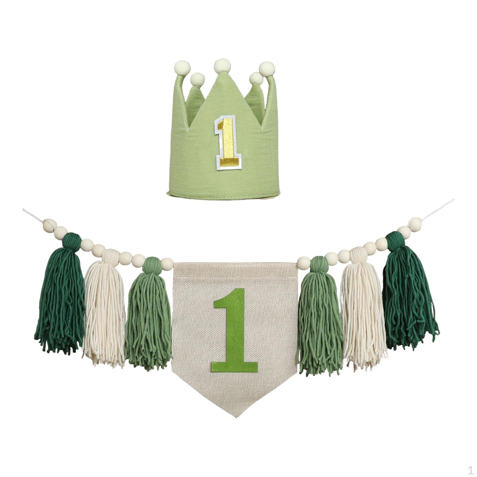 

Банер на 1-й день народження для дитячого стільчика, Прикраса для вечірки на перший день народження, Дерев яна китиця з перлів для зелений