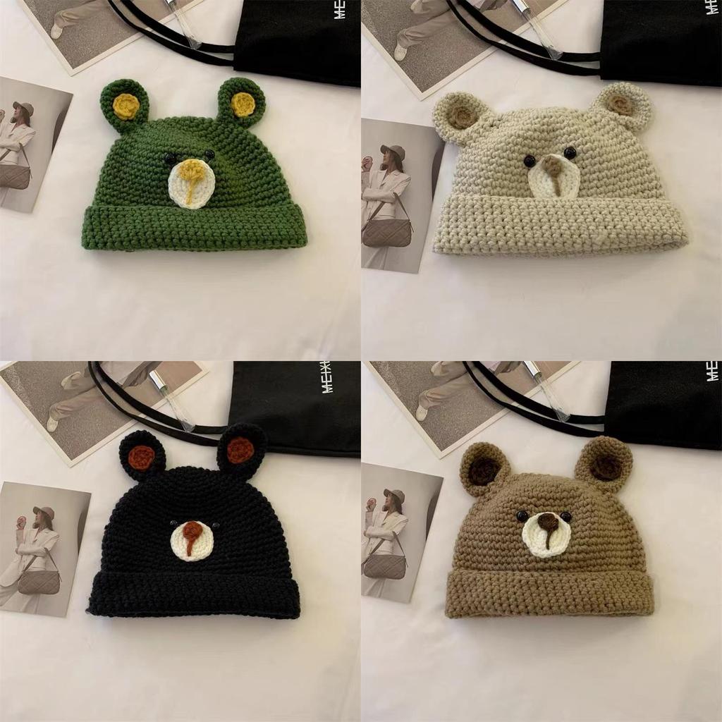 Versatile Hat Style Cute Cartoon Bear Ear Womens Warm Knitted Hatscaps