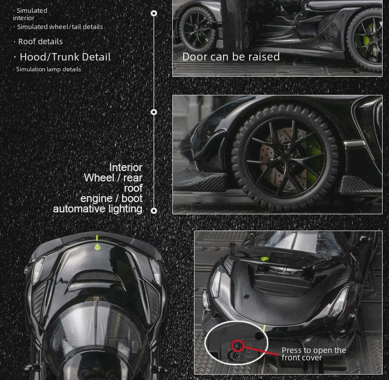 Zhongyuanxing 21019 Alloy Supercar Model: Pull-Back Toy with Sound, Light, and Metal Doors for Kids.