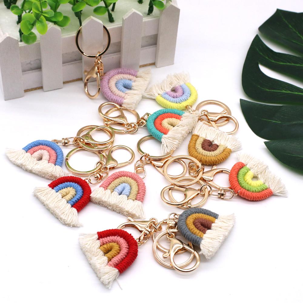 Nordic Rainbow Woven Tassel Keychain Pendant - Ethnic Style Ornament for Bags & Cars