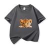 Kids Cotton T Shirt Cute Peeking Lion Cub Print Crew Neck Short Sleeve Tee Casual Breathable Boys Girls Summer Tops