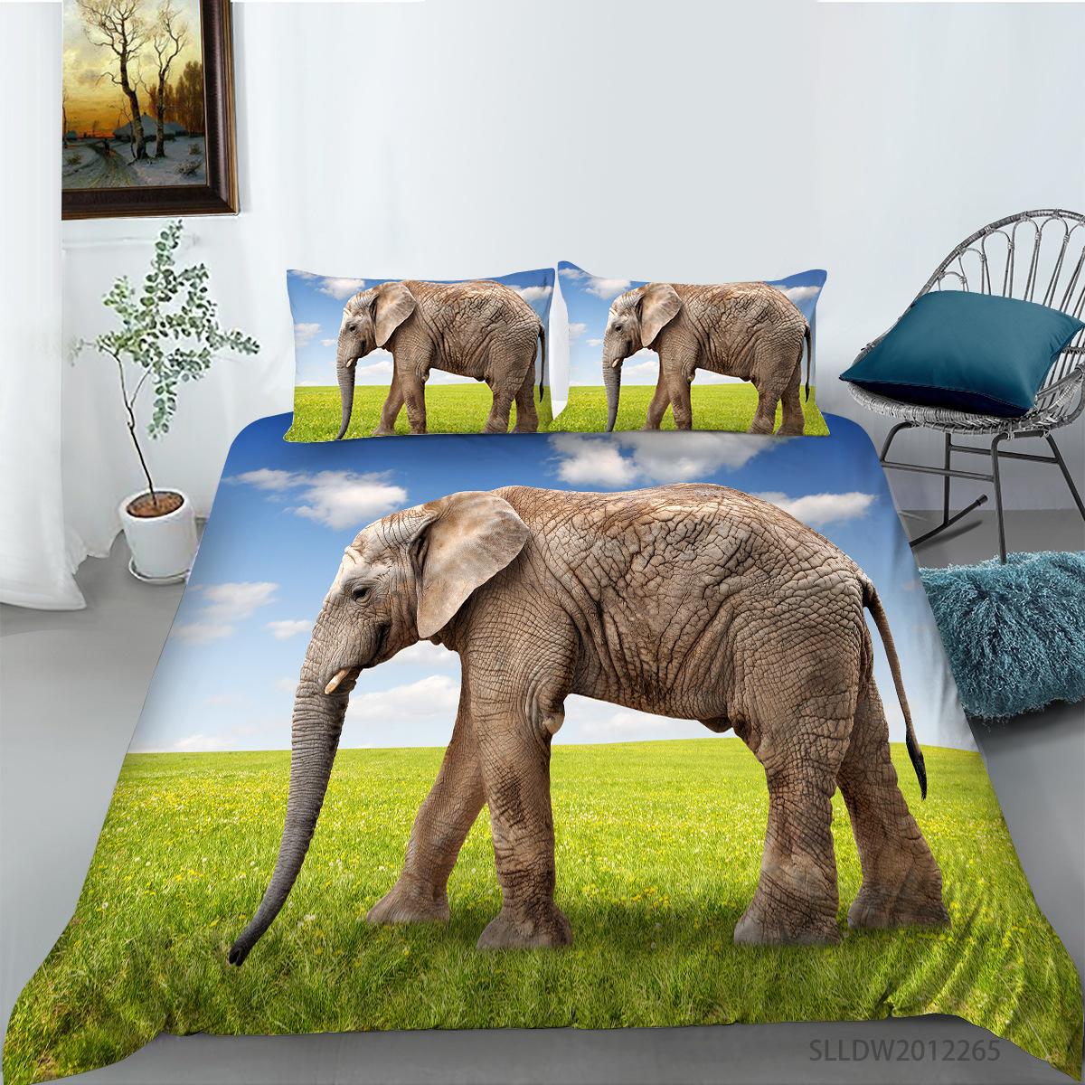 Bedding Two Or Three-Piece Set Polyester Cat Elephant 3D Digital Printing EU single 135*200
