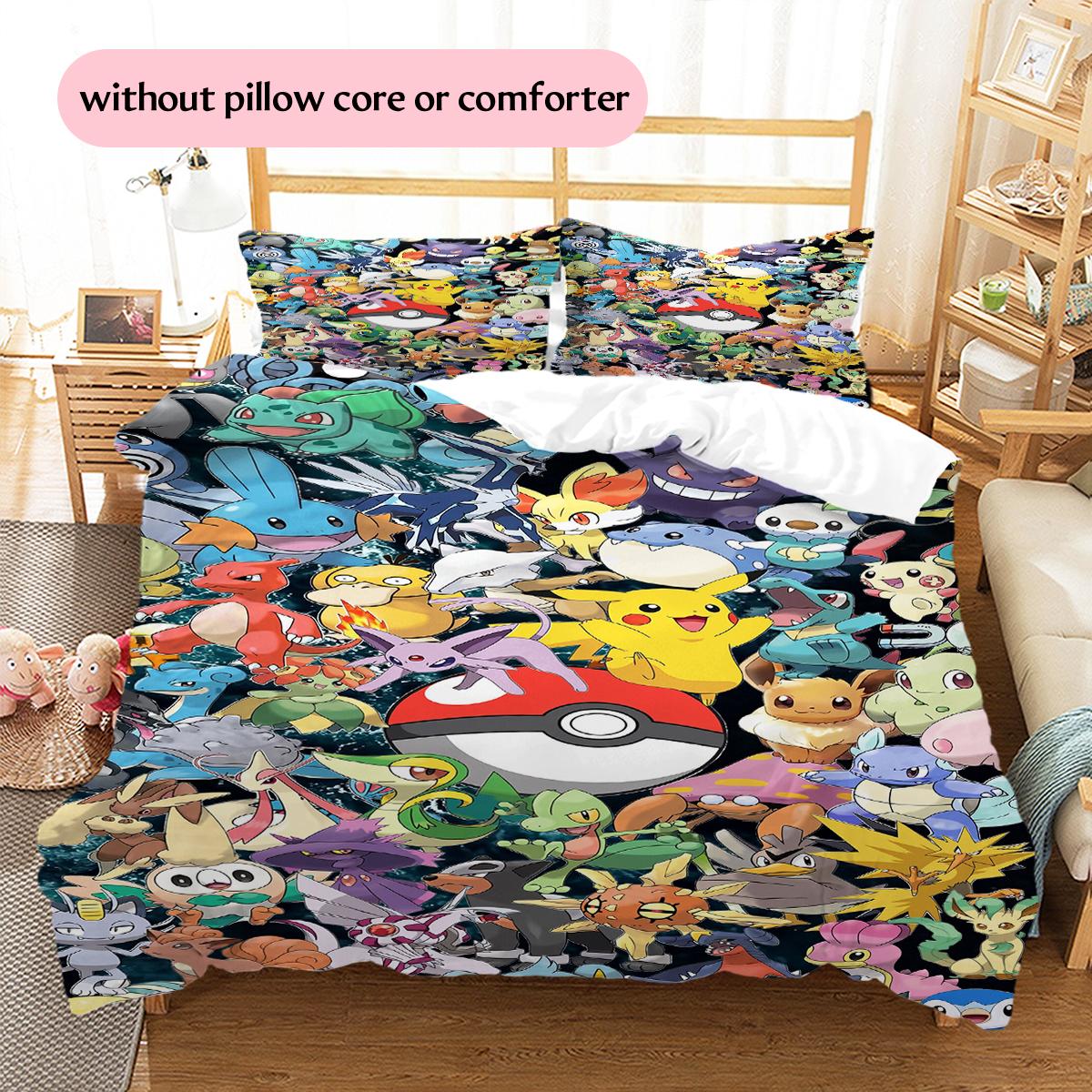 

Cartoon Pokémon Pattern Bedding Home Decoration Birthday Gift (1 * duvet cover + 2 * pillowcase, without core) 135x200cm