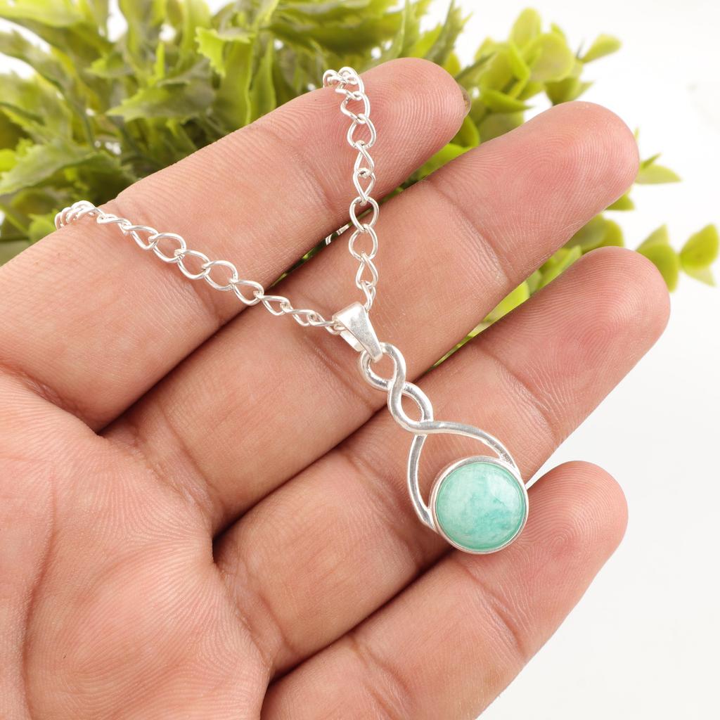Amazonite Gemstone Jewelry, Handmade Silver Pendant, 925 Solid Sterling Silver Pendant Gift For Women