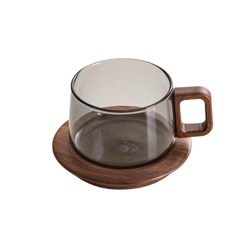 

European Style Glass Coffee Cup Saucer Transparent Glass Mug Exquisite Afternoon Camellia Tea Coffee Mug Home Breakfast Milk Cup 201-300ml