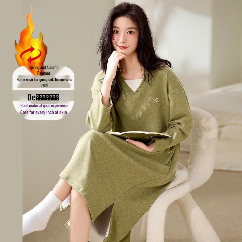 Velvet Nightgown for Women: Cozy, Skin-Friendly Mid-Length Cashmere Sweater Pajamas for Autumn/Winter - Wear Indoors or Out.