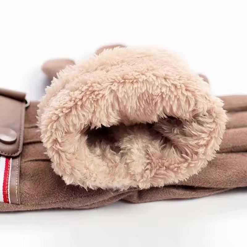 Winter Warm Finger Gloves Men Touch Screen Velvet Outdoor Soft Riding Glove Artificial Leather Windproof Motorcycle Skiing Glove