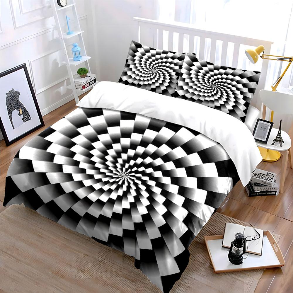 Black And White Optical Illusion Design Exquisite Three-Piece Bedding Set Gift For Kids And Adults