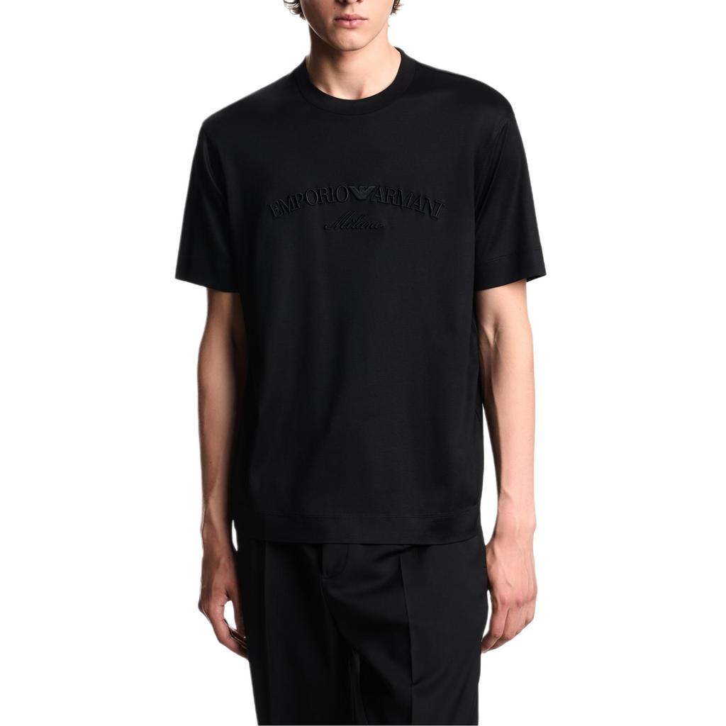 Emporio Armani FW25 Eagle Embroidered Lyocell Blend Knit Solid Color Crew Neck T-Shirt Men Tops EM002835-AF10761-UC001