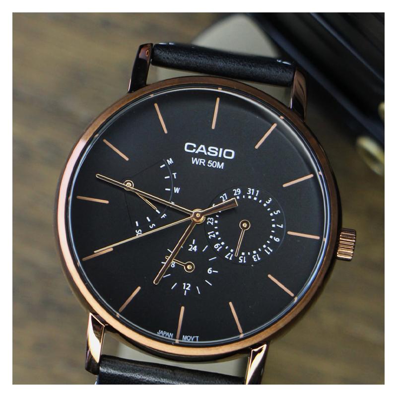 Casio STANDARD Series Fashionable Business Retro Classic Three Eyes and Six Needles Quartz Movement Genuine Leather Strap Japanese MTP-E320RL-1EVDF