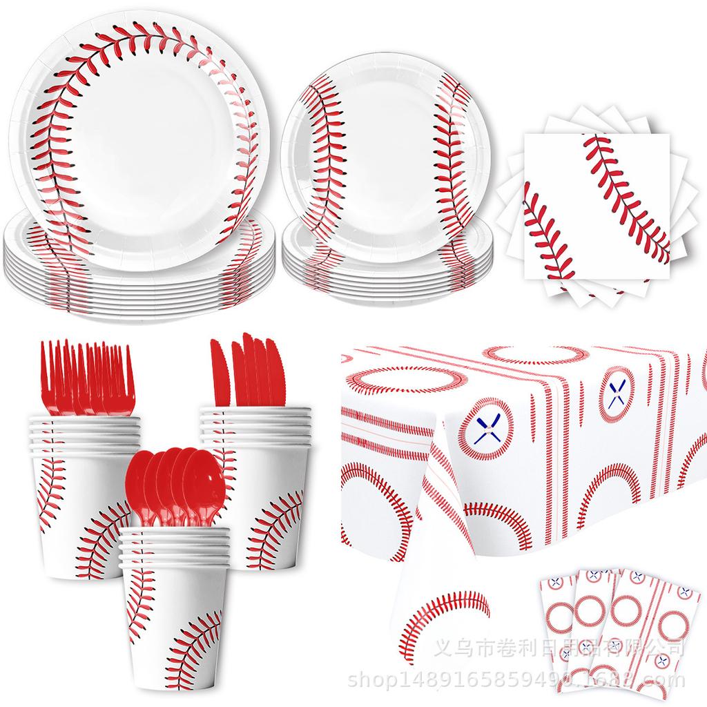 Baseball Baseball Themenparty Zubehör Geburtstagsdekorationen Einweg-Pappteller Pappbecher Papierservietten Tischdecke