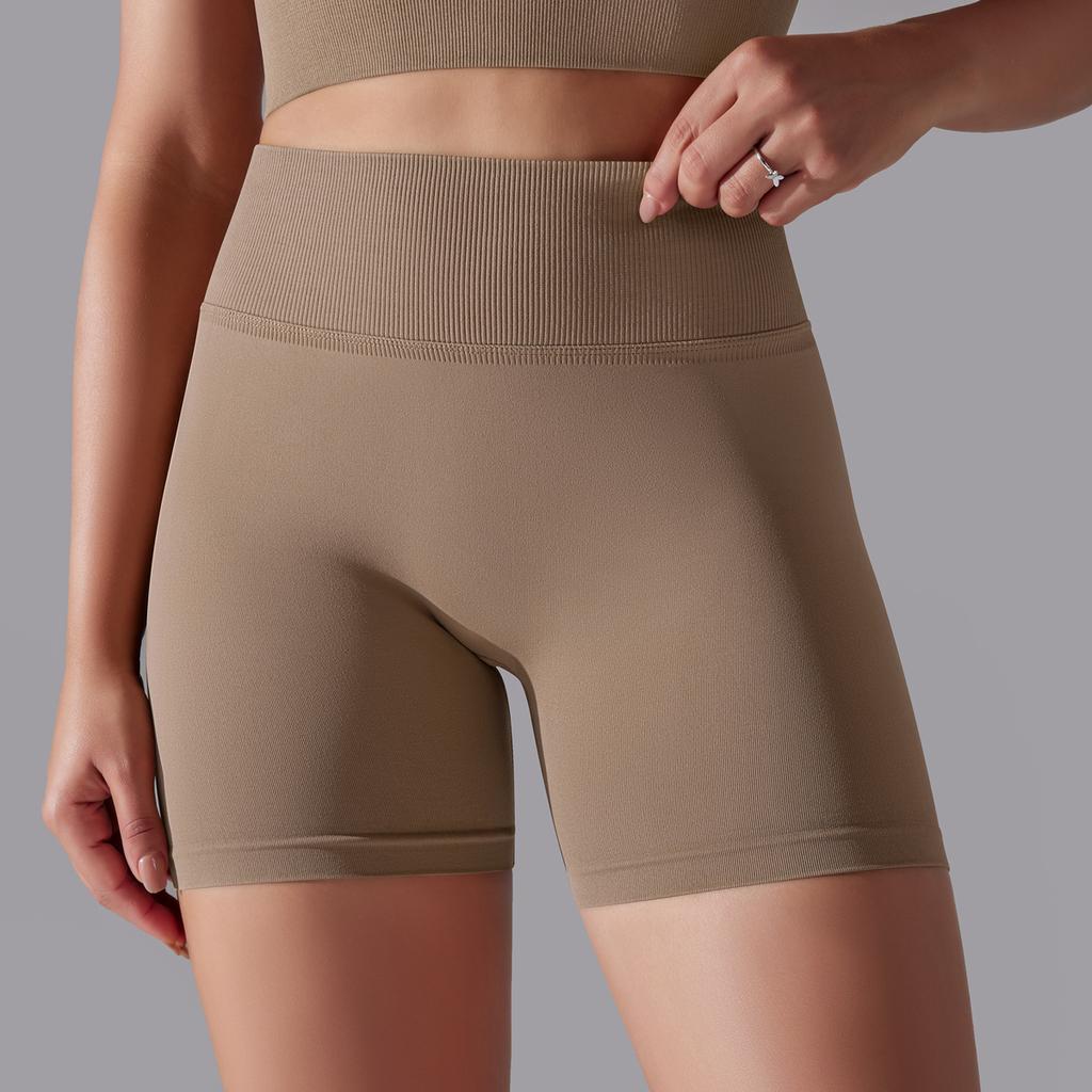 Auroth Seamless Knit Lift Hip Shorts Women High Waist Tummy Yoga Shorts Solid Color Running Fitness Sports Shorts