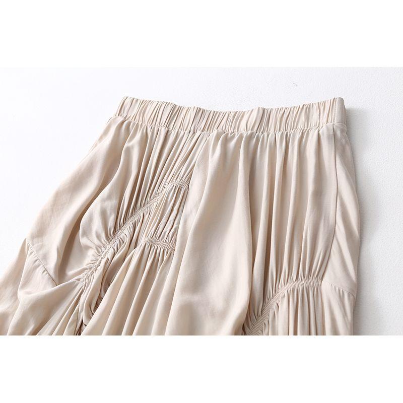 Export Daily Order Asymmetrical Skirt Women's Mid Length Long Length Stylish Niche Style High Waist Slim Looking Ruched A- Line Skirt Umbrella Skirt