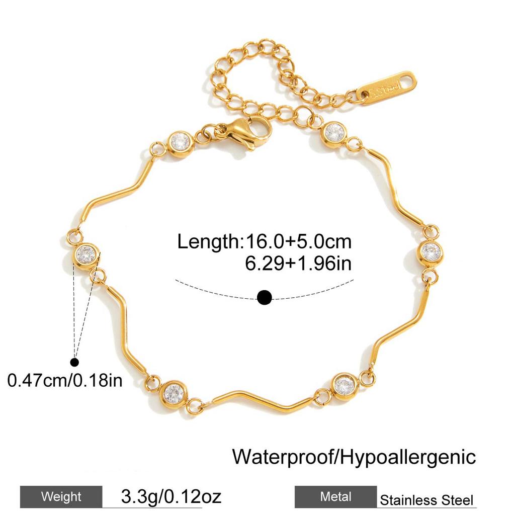 Yori Delicate Cubic Zirconia Wave Stick Chain Bracelet Stainless Steel Rust Proof Office Ladies Chic Jewelry New Gift 2026
