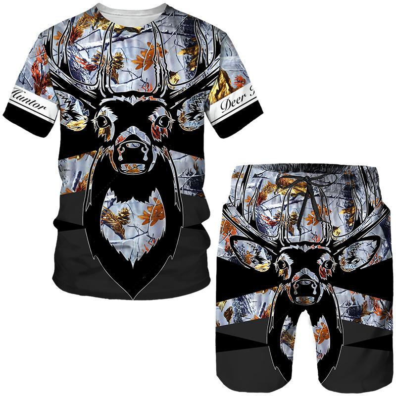 Camo Animal Deer Hunting 3D-Druck T-Shirts/Shorts/Sets Herren Harajuku T-Shirt Outdoor-Sportbekleidung Anzüge Casual Jogger 2-teilige Outfits