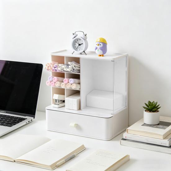 Storage Box Large Capacity Desktop Organizer with Divided Grid Design Container for Student Supplies Stationery Cosmetics
