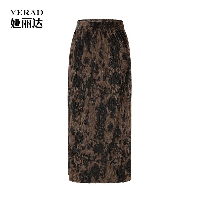 Amber flowing light dress casual retro printed velvet half skirt women's skirt straight tube skirt