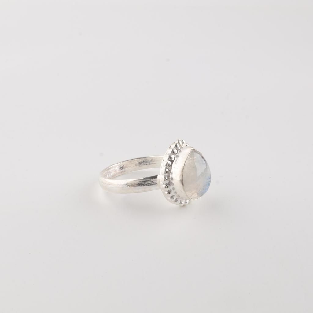 Rainbow Moonstone Gemstone 925 Sterling Silver Jewelry Handcrafted White Stone Ring For Women RR-77-27