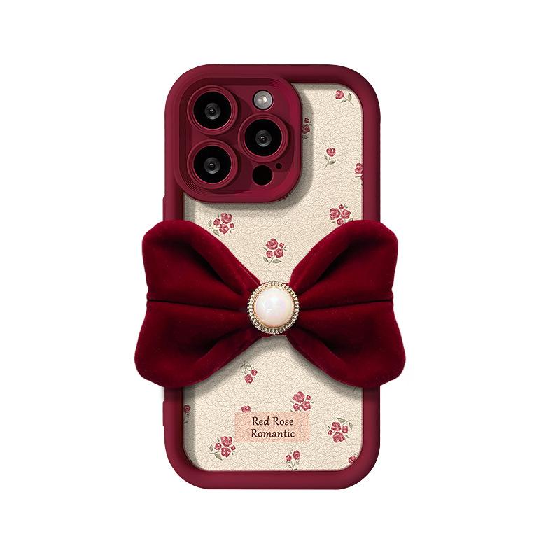 

Бархатный ремешок с бантом Подходит для чехла для мобильного телефона Apple 16PRO 15 Цветочная овечья кожа 14 Полное покрытие Противоударный XS/XR Redmi Note 9 Pro 5G