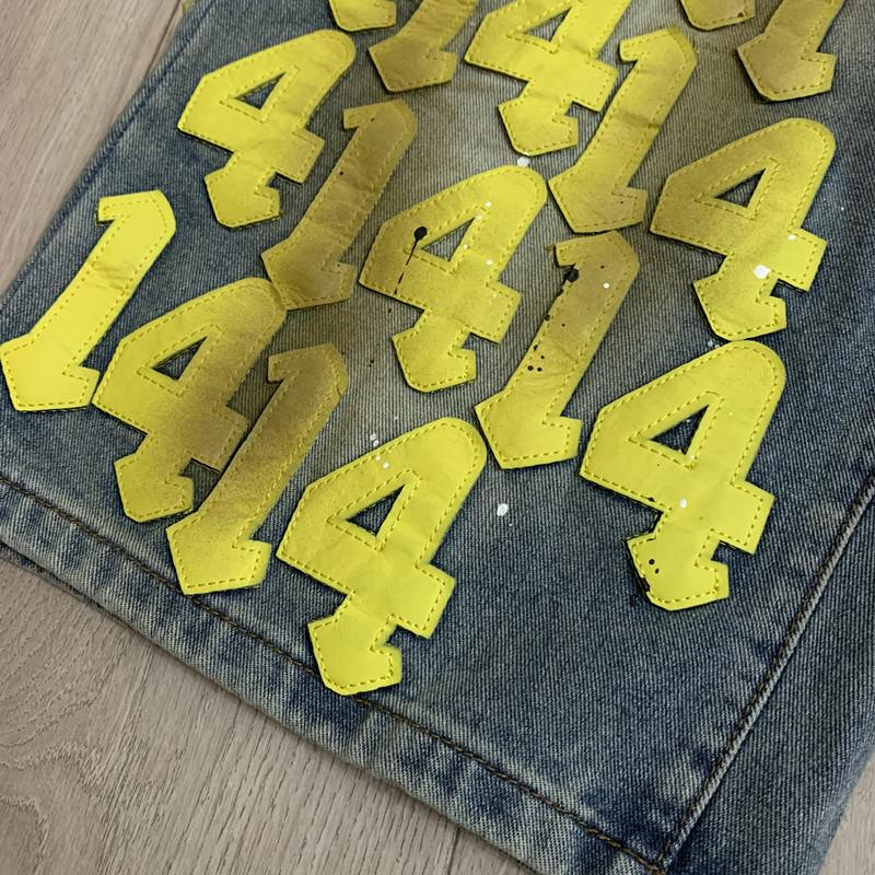 Trendige Marke Va & le digitaler Buchstabenaufkleber bestickte Jeans-Shorts mit Tintenspritzern Herren und Damen High Street alte Fünf-Punkt-Hosen
