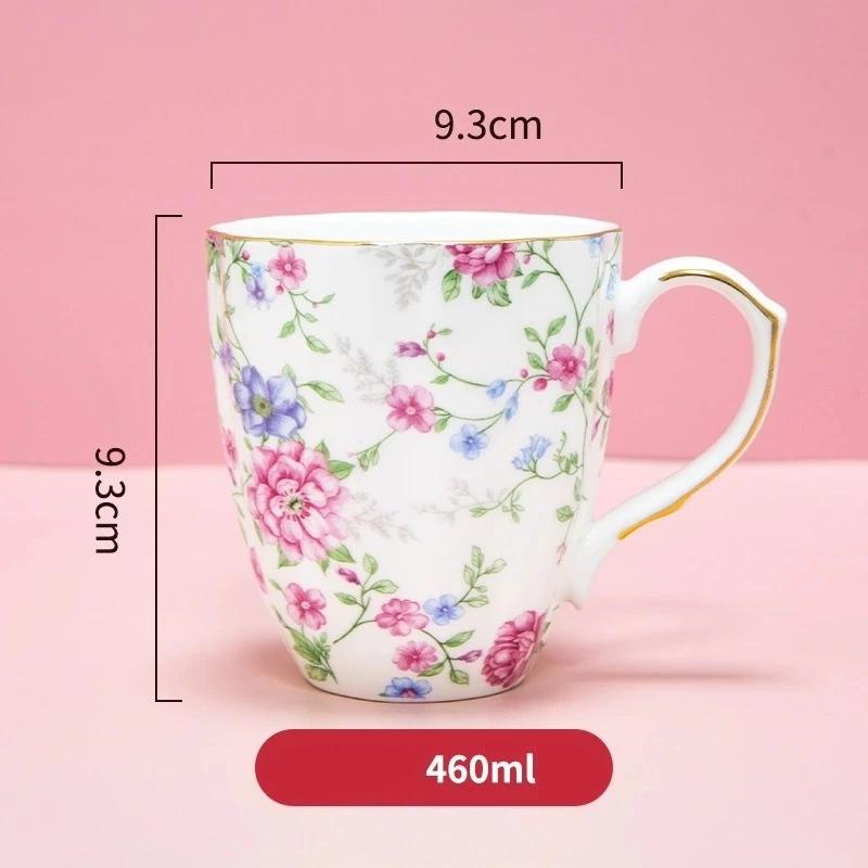 Bone China Coffee Mug – Gold Rim Floral Porcelain Cup for Tea, Milk & Home Office Use