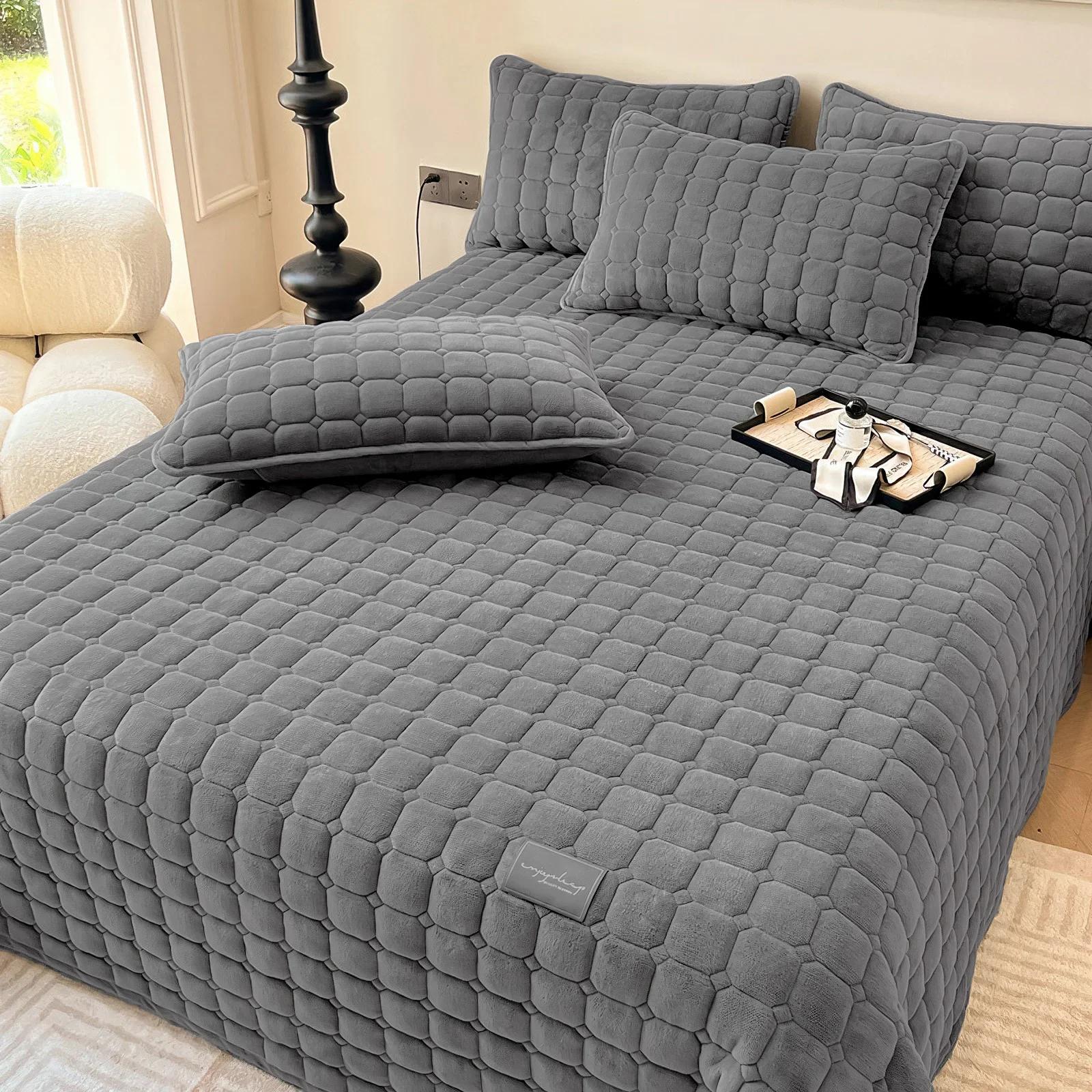 

Роскошный бархатный комплект постельного белья King Size Легкий бархатный комплект одеяла Огромное покрывало Стеганый комплект постельного белья 2 наволочки 230x250cm-King темно-серого