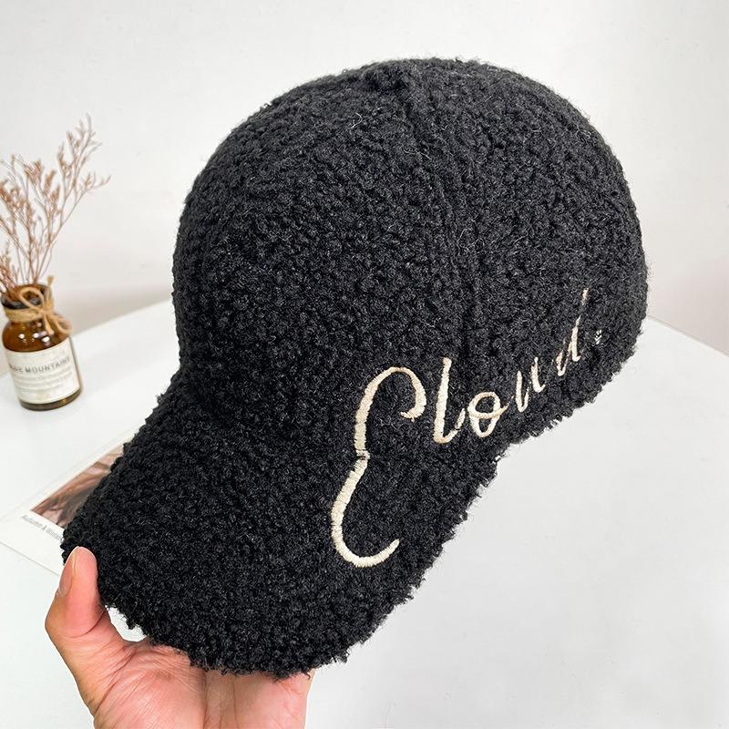 Embroidery letters lamb wool baseball cap children autumn and winter wide brim show face small warm versatile cap men
