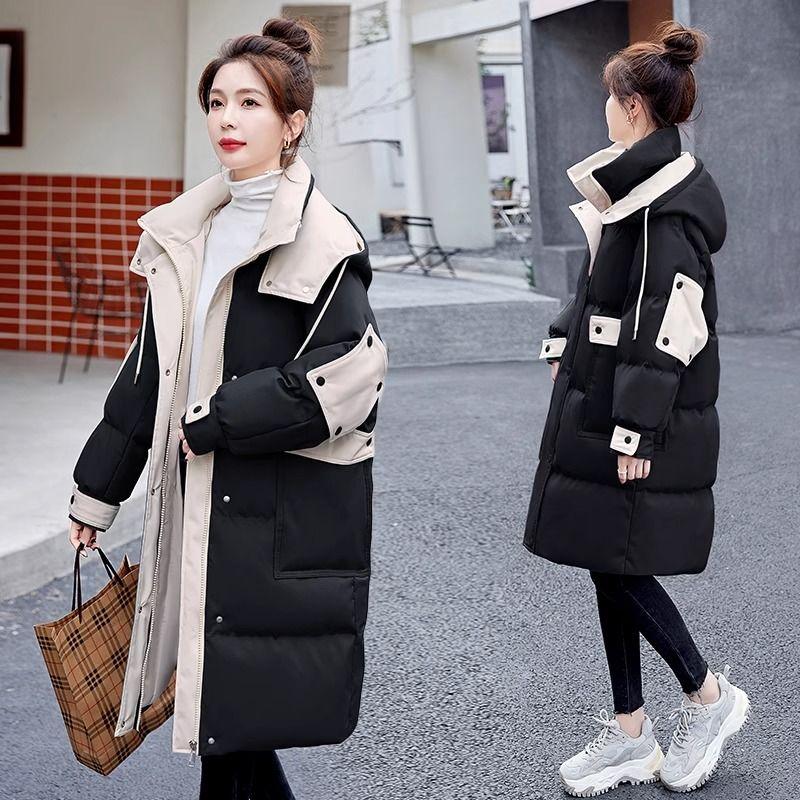 Mid-length Knee-length Down Cotton-padded Jacket, Winter Women's Fashionable Cotton-padded Jacket