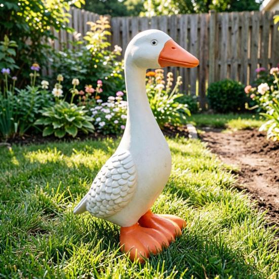 Goose Statue 6"/12" Realistic White Goose Sculpture Resin Decorative Figurine for Outdoor Porch Garden Lawn Yard Home Desk Decor