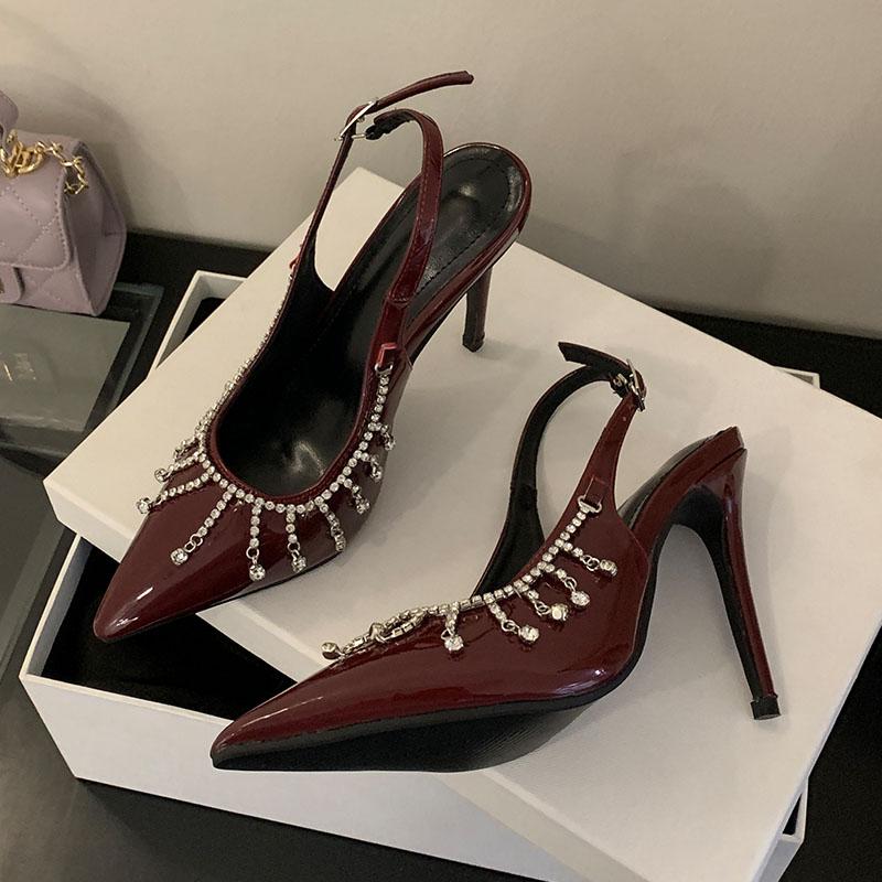 Mode 2025 Mode Spitzschuh Damen Super High Heels Pumps Schuhe Luxus Damen Schuhe Strass Kette Damen Stiletto High Heels Schuhe