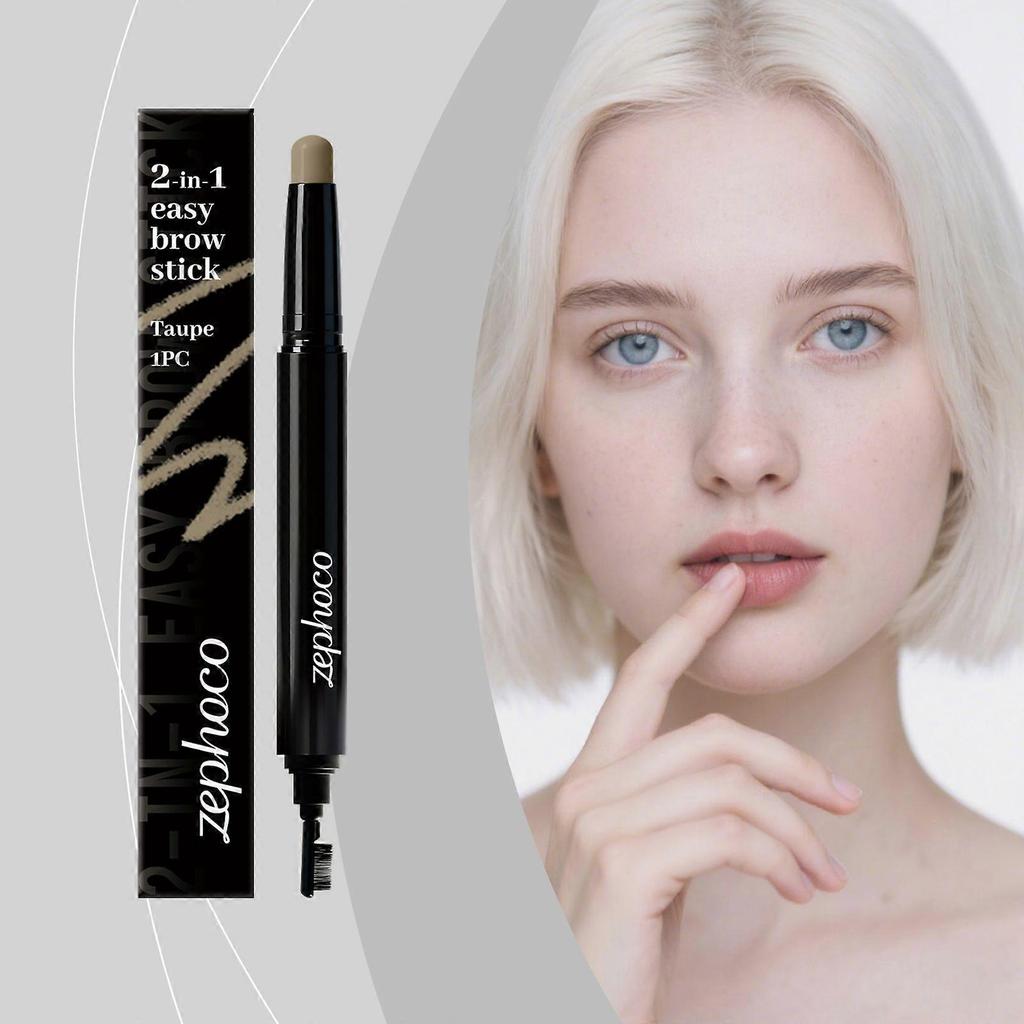 zephoco Two-In-One Dual-Head Eyebrow Pencil (Grayish-Brown) Three-Dimensional, Natural, Smooth And Color-Matching Daily Eyebrow Shaping Eyebrow Pencil