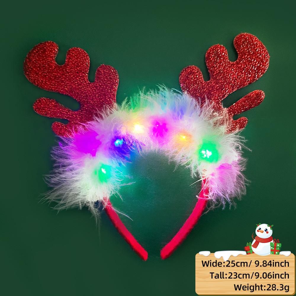 Unique And Colorful Christmas Antler Headband With Soft Plush And Lights For Creative Outfits Party