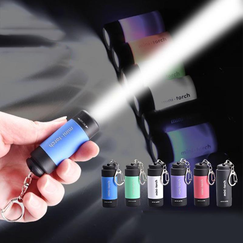 Led Mini Pocket Torch Lamp Portable USB  Charging Keychain Flashlight  LED Torch Rotary Switch Lamp Waterproof Keychain Light
