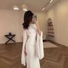 Europäisches und amerikanisches Rundhals-Spleiß-Schwingärmel-Langes Satin-Schlankes Kleid Kleid Sommer