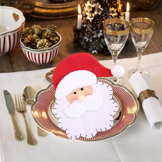 Christmas Santa Eyecatching Fork And Holder Set Unique Non Woven Fabric Design
