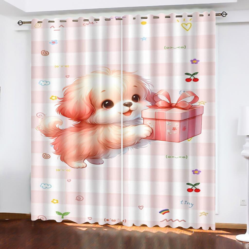 Dog Curtains Home Decor Dustproof Cute Cartoon Bedroom Cartoon Curtain Window Animation Children Print Decoration