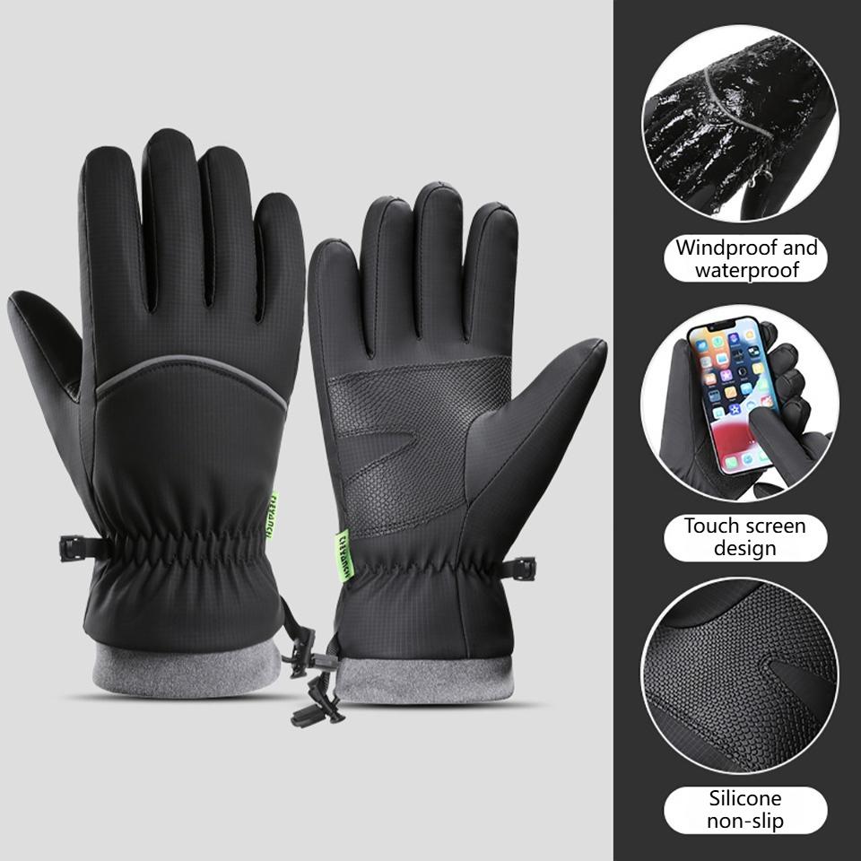 Winter Waterproof Thickened Cuffs Tightened Gloves Unisex Touch Screens Anti Slip Finger Glove Outdoor Running Cycling Equipment