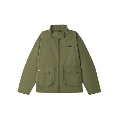 Casual Style Stand Collar Loose Pocket Warm Long Sleeve Fashion Jacket Men Jackets Dark-Olive-Green L226M001-00SB