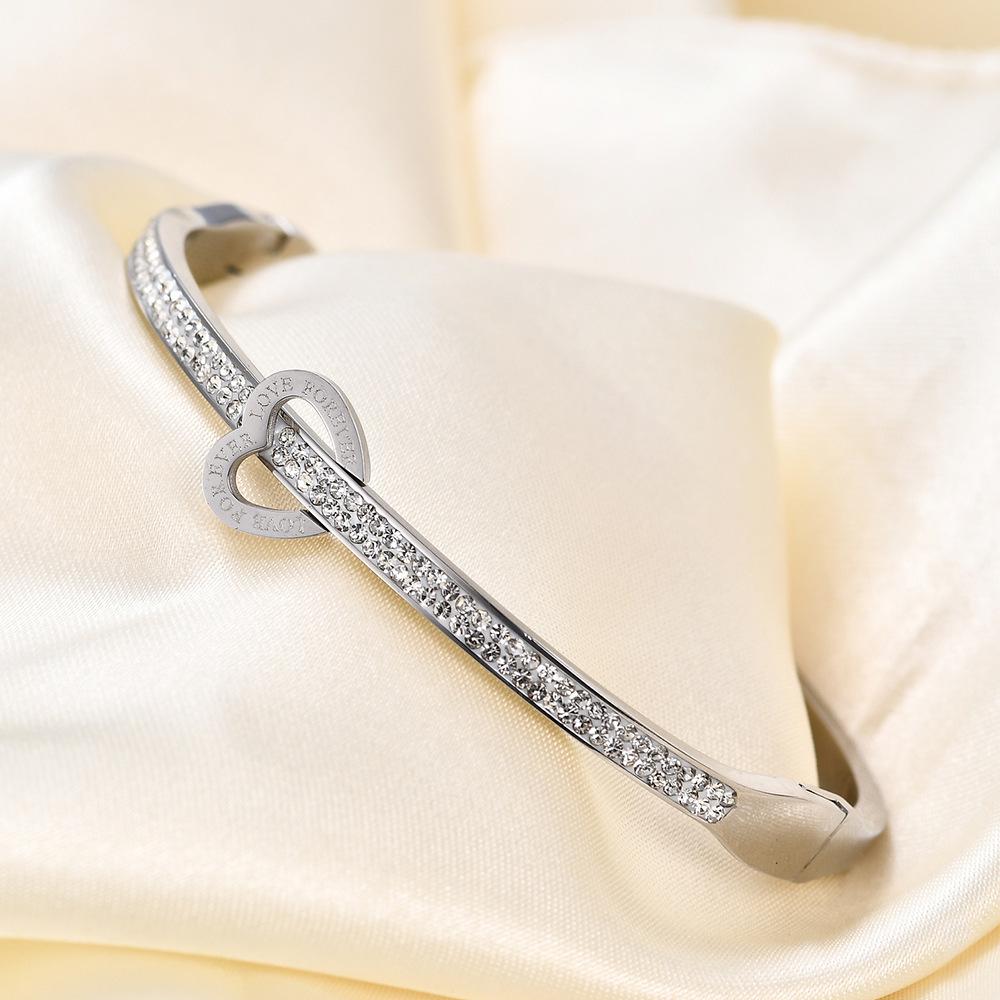 Stainless Steel Heart Openable Bracelet with Diamond Accents - Valentine s Day Gift