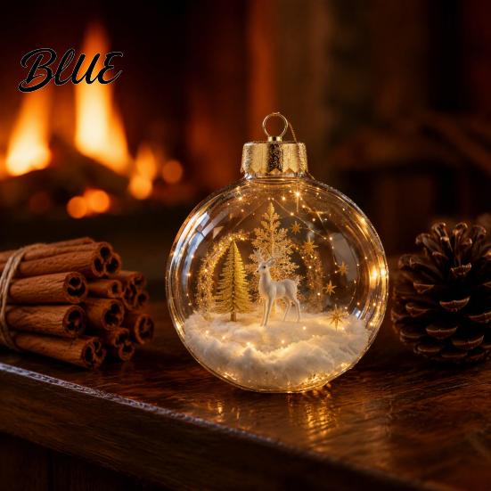 Holiday Ornament Ball Christmas with LED Lights Snow Scene Acrylic Clear Sphere Decor Shatterproof Xmas Tree Hanging Seasonal Party Supplies