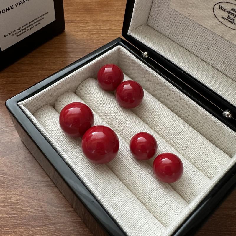 

Серьги из стерлингового серебра 925 пробы с красными бусинами, простой стиль в национальном тренде, новогодние рождественские украшения для ушей. Small 28ES34 (12MM)