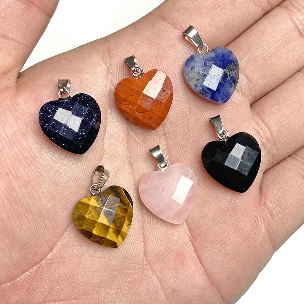 5 Stück/Los 16MM Naturstein Kristall Herz Anhänger Amethyst Lapislazuli Rosenquarz Heilkristall Edelstein Charms für DIY
