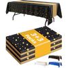New Year Table Cloth for Rectangle Table and Table Runner Set - 3+3 Pack, Plastic Table Cloth Disposable, Black and Gold Tablecloth for Graduation